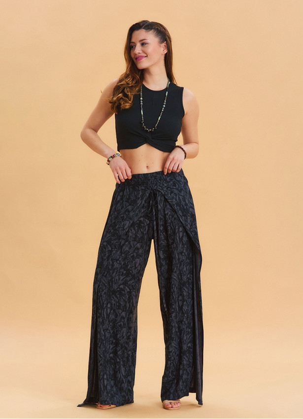 Anthracite Bohemian Trousers with Elastic Waist and Tie Detail 4473